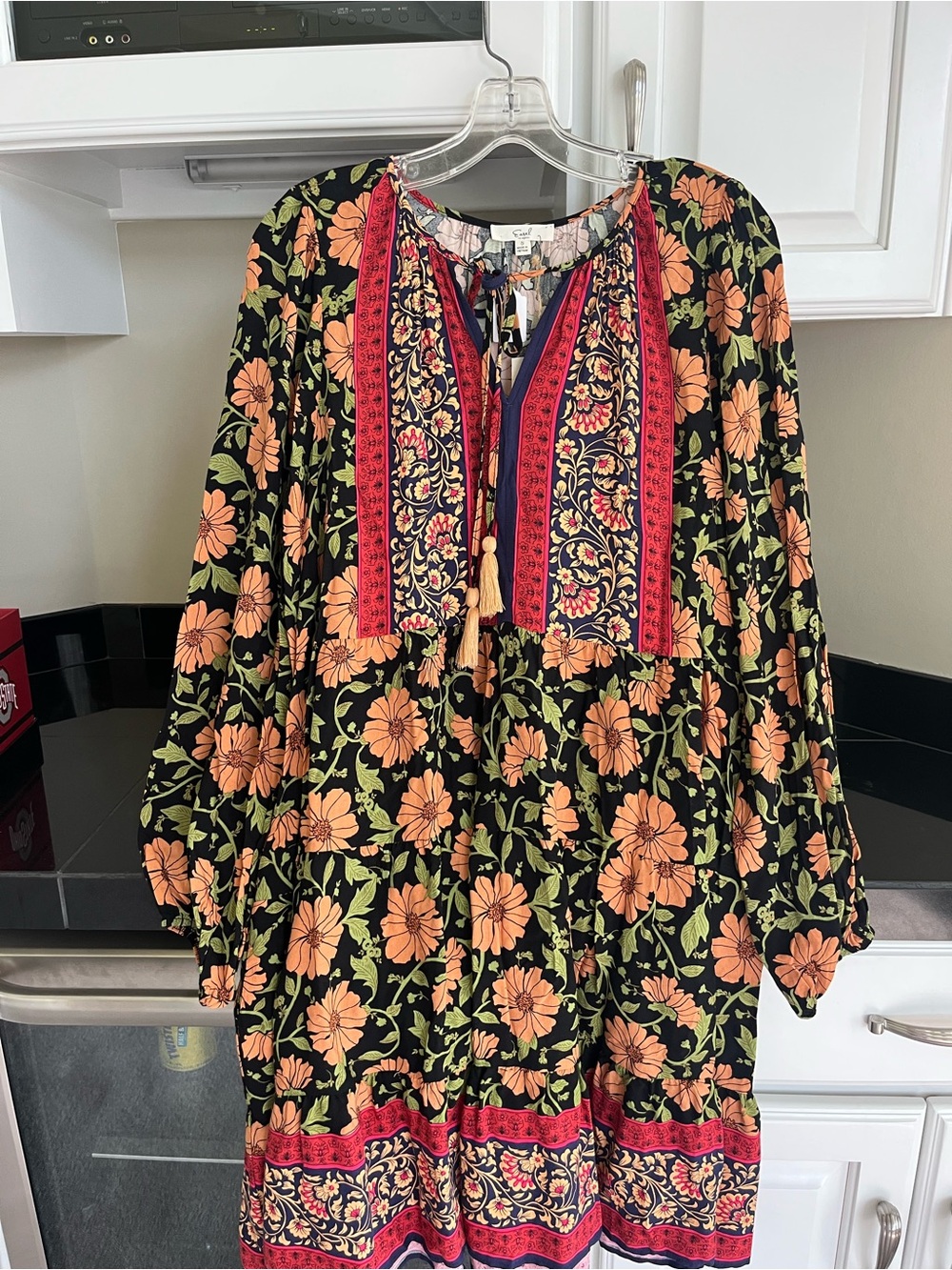 Easel Boho Floral Long-Sleeve Dress - Orange Floral Print. Brand New size Small